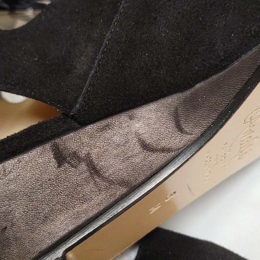 Amalfi By Rangoni Firenze Black Suede Wedge Lace Up Open Toe Ankle Sandals 8M